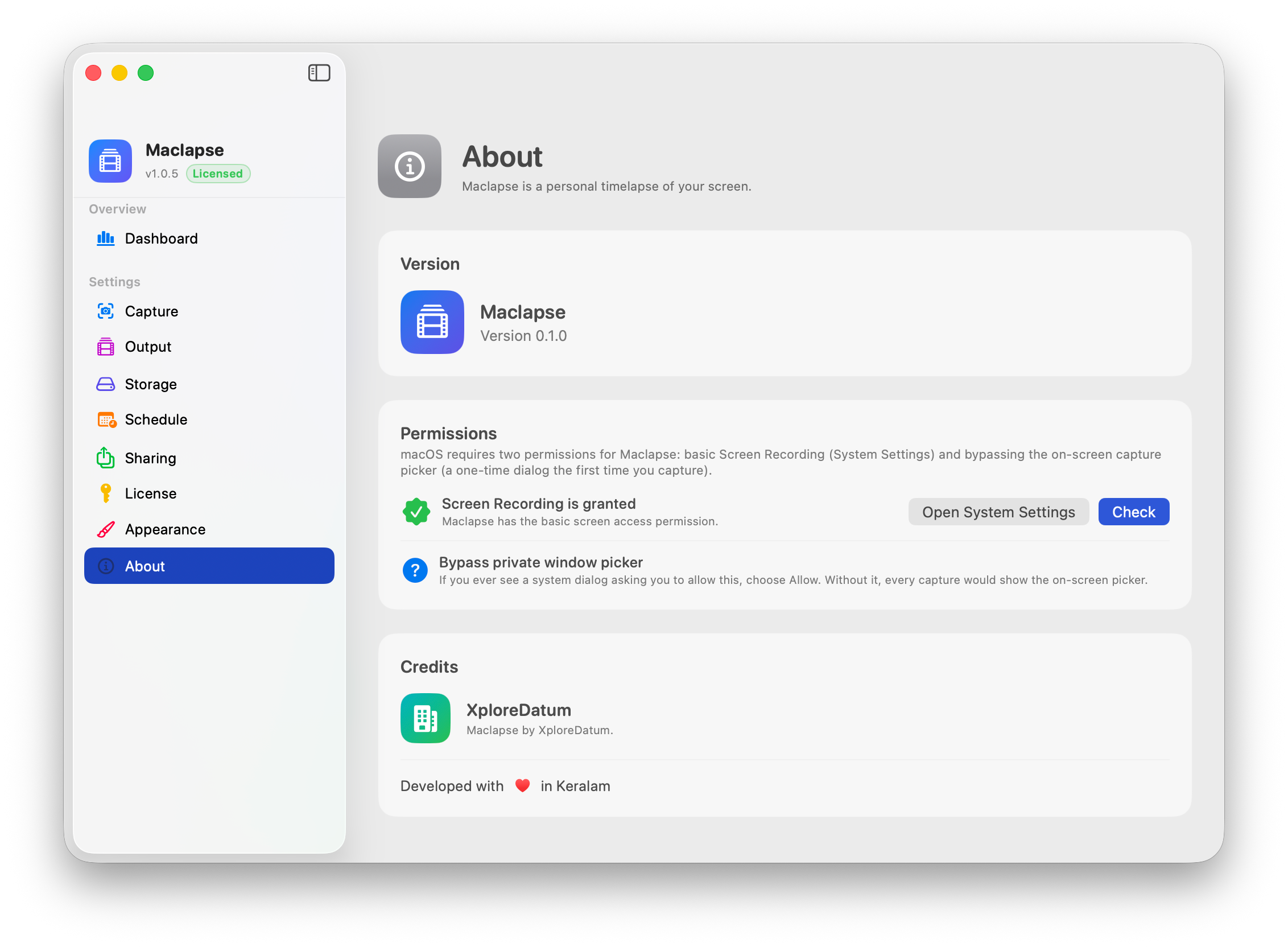 YouTube Sharing tab: OAuth status, title format, visibility chooser, auto-upload toggle.